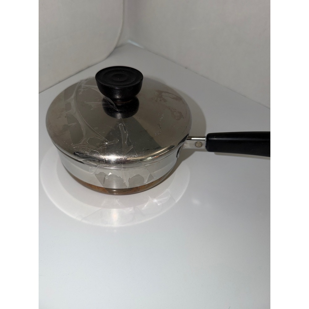 Vintage Revere Ware 3/4 Qt Saucepan Copper Bottom Stainless Steel Pot with Lid